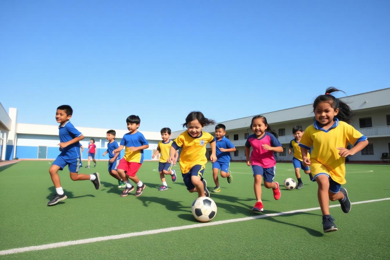 Alunos praticando esportes e atividades multidisciplinares